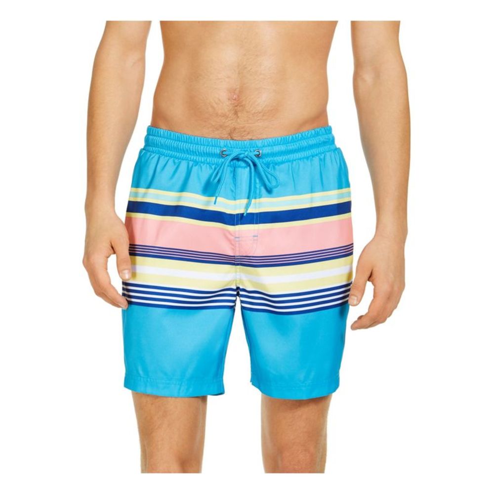 CLUBROOM Mens Blue Drawstring, Striped Shorts XL